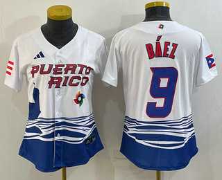 Womens Puerto Rico Baseball #9 Javier Baez White 2023 World Baseball Classic Stitched Jerseys->2023 world baseball classic->MLB Jersey